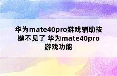 华为mate40pro游戏辅助按键不见了 华为mate40pro游戏功能